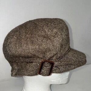 Vtg Y2K Nine West Newsboy Hat Tweed Cap Retro Wool Blend Buckle Detail Preppy